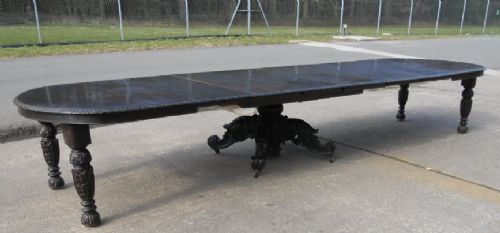 Victorian Carved Oak Extending Dining Table to Seat Sixteen