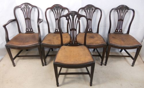 Set of Four Single & One Carver Georgian Style Mahogany Dining Chairs with Leather Seats