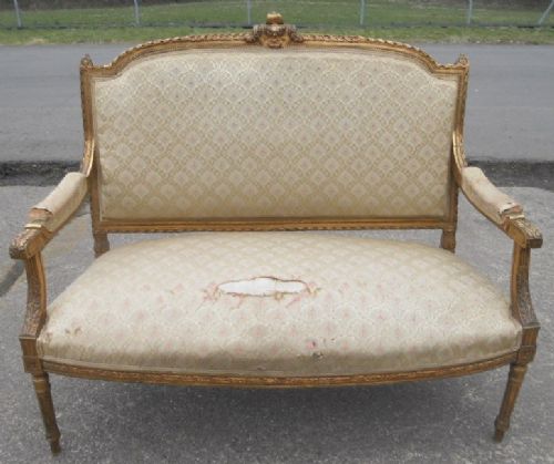 Gilt Wood Upholstered Two Seater Salon Settee