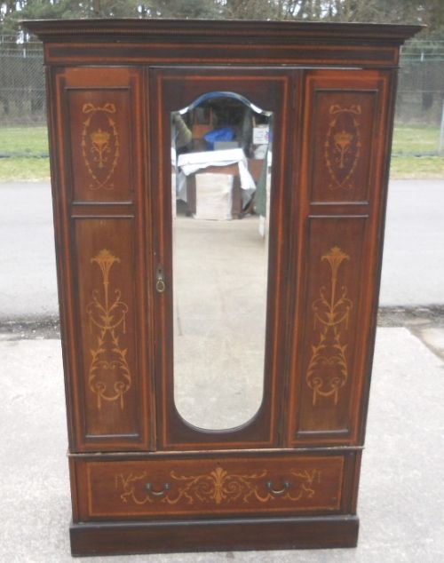 Edwardian Marquetry Inlaid Mahogany Hanging Wardrobe