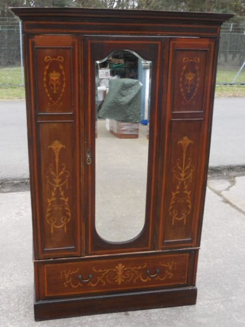 fig 1. Edwardian Marquetry Inlaid Mahogany Hanging Wardrobe