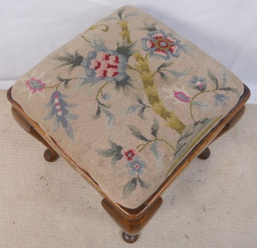 fig 1. Georgian Style Walnut Cabriole Leg Upholstered Stool