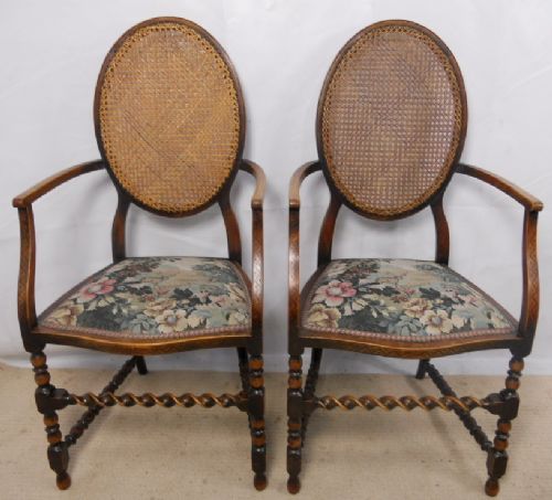 Pair Oval Bergere Backed Salon Armchairs