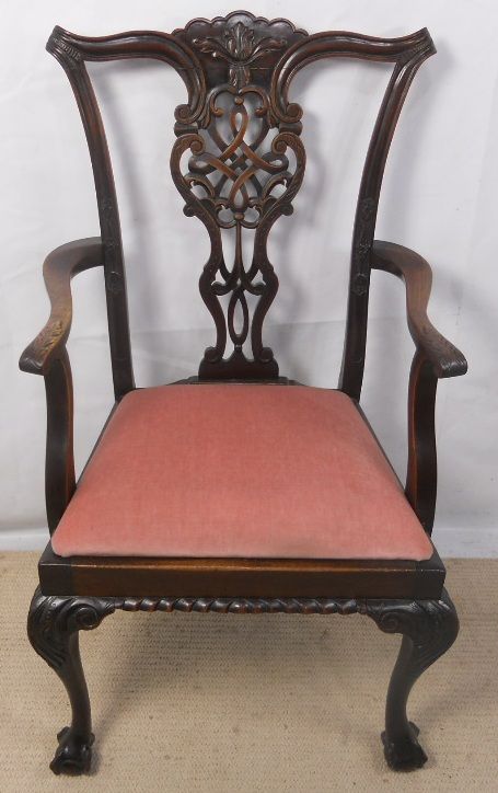 Chippendale Style Carved Mahogany Carver Desk Armchair