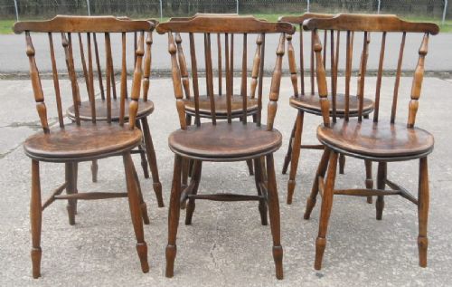 Set of Six Elm & Beech Spindle-back Kitchen Chairs