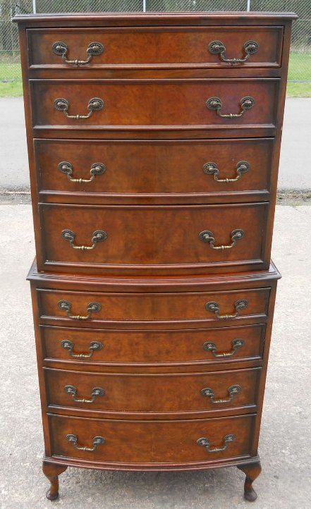 Walnut Bowfronted Chest on Chest