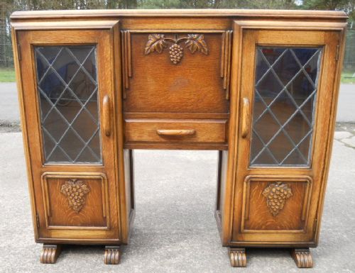 Light Oak Carved Bureau Bookcase Cabinet