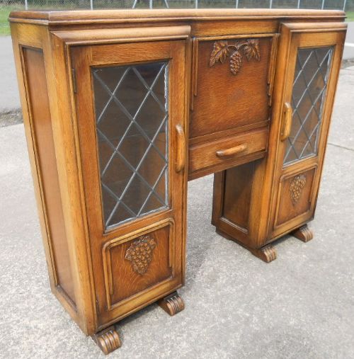 fig 1. Light Oak Carved Bureau Bookcase Cabinet