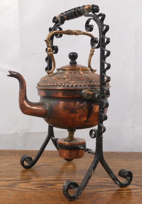 Copper Kettle on Ornate Iron Stand