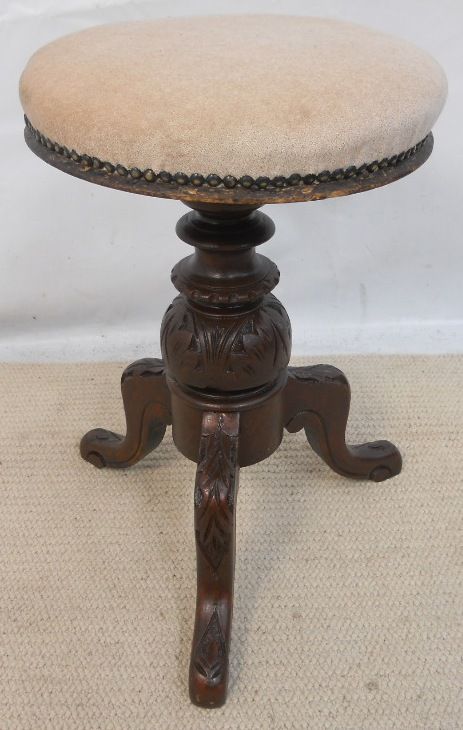 Victorian Carved Walnut Tripod Adjustable Piano Stool