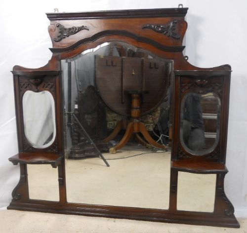 Large Edwardian Mahogany Overmantle Mirror