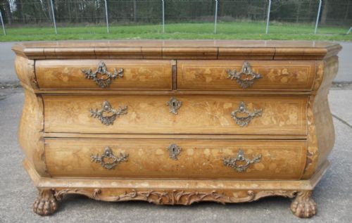C19th Dutch Marquetry Bombe Long Chest of Drawers