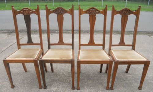 Art Nouveau Walnut Set of Four Highback Dining Chairs