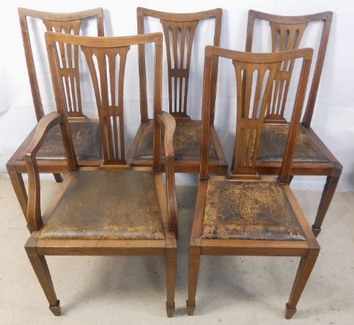 Set of Five Edwardian Inlaid Mahogany Highback Dining Chairs