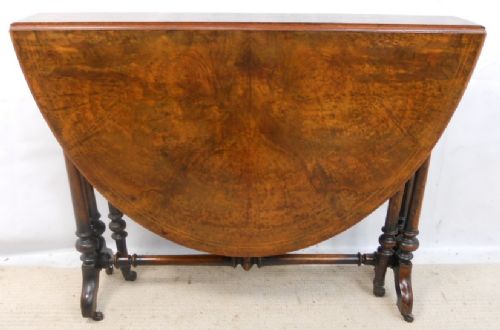 Victorian Burr Walnut Oval Dropleaf Sutherland Table