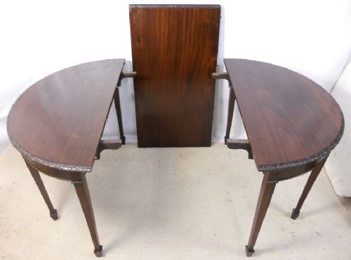 Pair Mahogany D-end Console Tables Forming Oval Dining Table