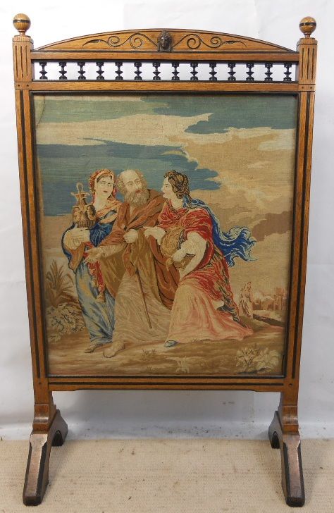 Victorian Large Walnut Framed Tapestry Firescreen