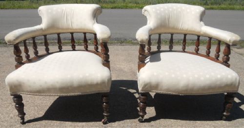 Pair Edwardian Upholstered Tub Salon Armchairs