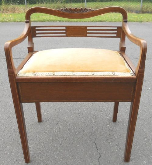 Edwardian Inlaid Mahogany Piano Stool