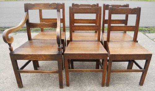Six Georgian Country Oak Dining Chairs