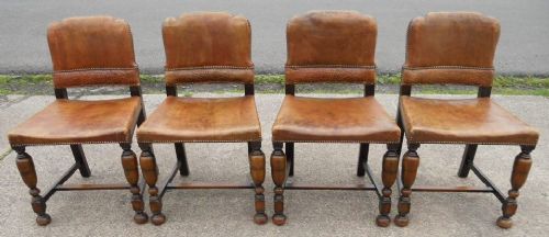 Set of Four Leather & Oak Dining Chairs