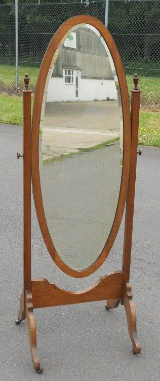 Walnut Oval Cheval Mirror on Stand