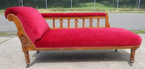 Edwardian Oak Upholstered Chaise Longue