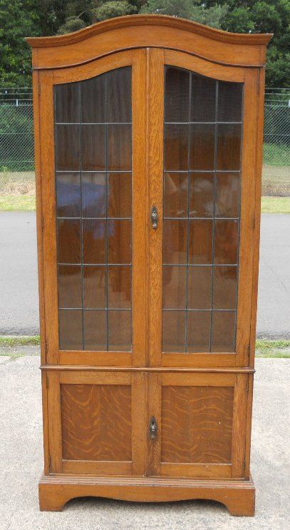 Edwardian Oak Standing Bookcase Cabinet