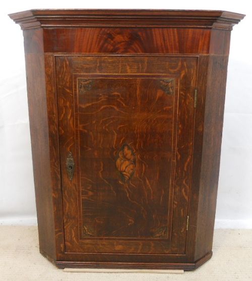 Georgian Shell Inlay Oak Hanging Corner Cupboard