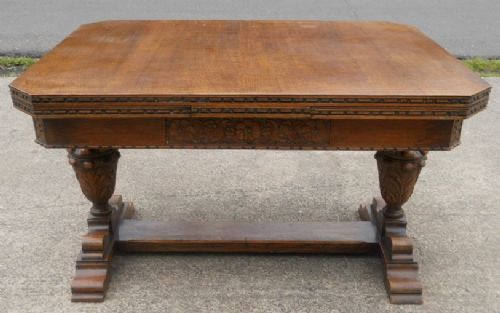 Carved Oak Extending Dining Table to Seat Eight