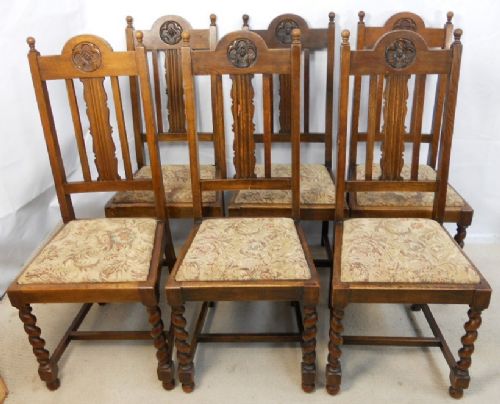 Set of Six Oak Highback Dining Chairs