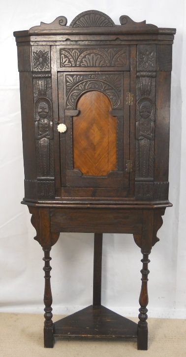 Victorian Carved Oak Corner Cupboard on Stand