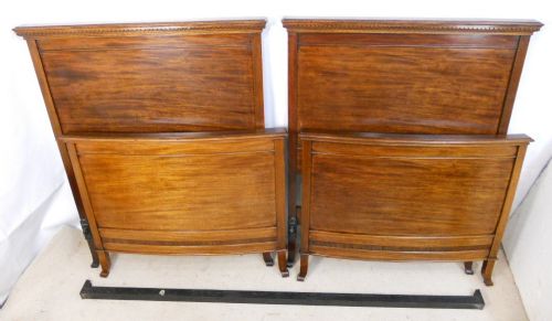 Pair Edwardian Mahogany Single Beds