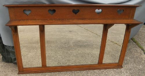 Arts & Craft Oak Overmantel Mirror