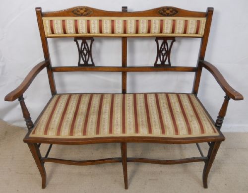 Edwardian Inlaid Mahogany Upholstered Salon Settee