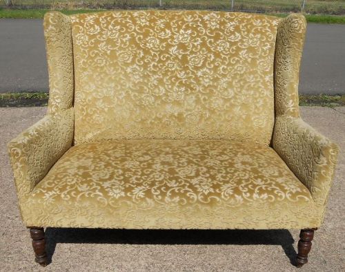 Edwardian Two Seater Wingback Upholstered Settee