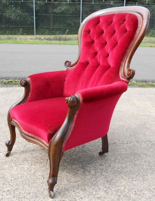 Victorian Mahogany Balloon Back Fireside Upholstered Armchair
