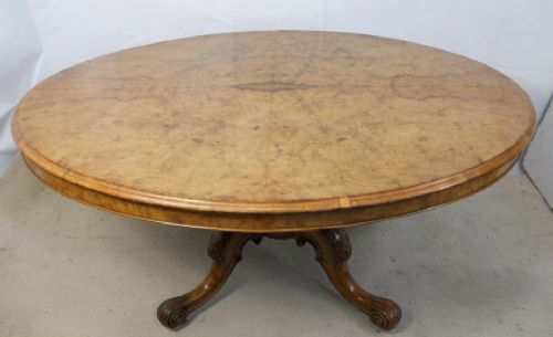 Victorian Oval Burr Walnut Pedestal Dining Table