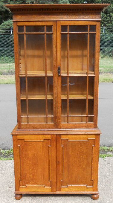 Edwardian Oak Bookcase Cabinet