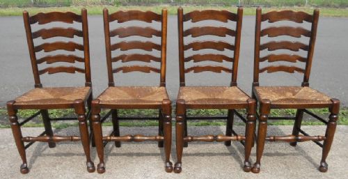 Set of Four Elm Ladderback Rush Seat Dining Chairs