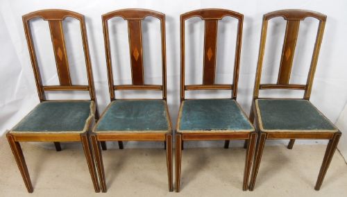 Set of Four Edwardian Inlaid Mahogany Salon Chairs