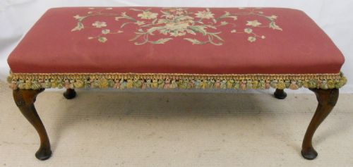 Long Walnut Framed Upholstered Stool