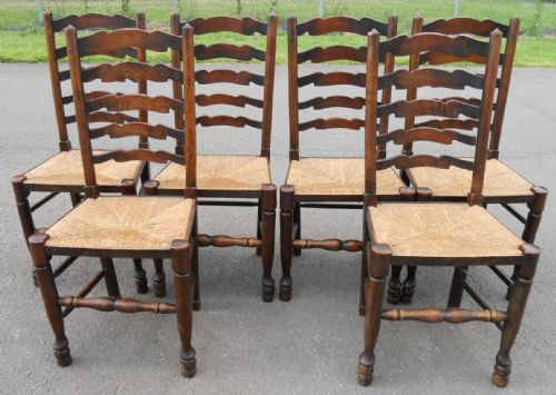 Set of Six Elm Ladderback Dining Chairs