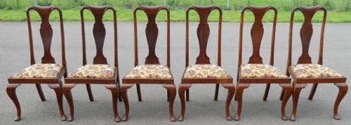 Set of Six Mahogany Queen Anne Style Dining Chairs