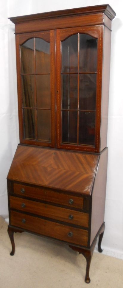 Edwardian Inlaid Mahogany Bureau Bookcase