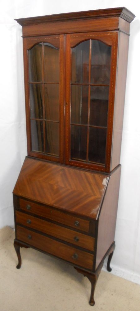 fig 1. Edwardian Inlaid Mahogany Bureau Bookcase