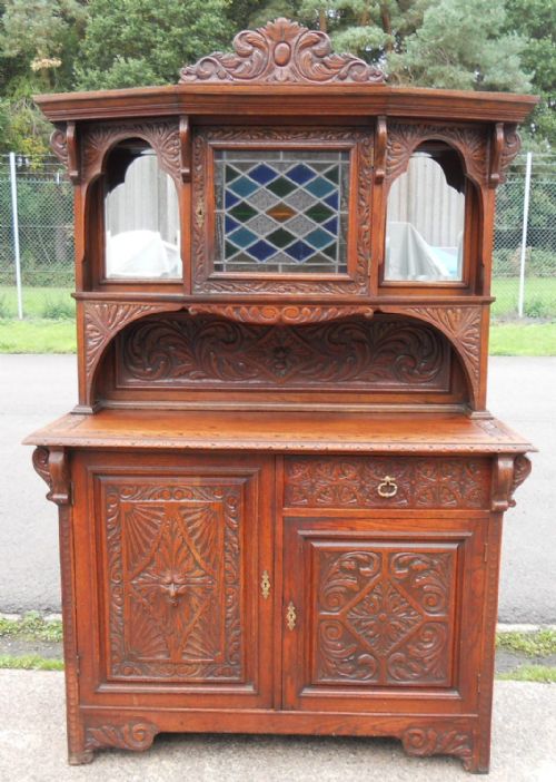 Victorian Carved Oak Mirrorback Sideboard