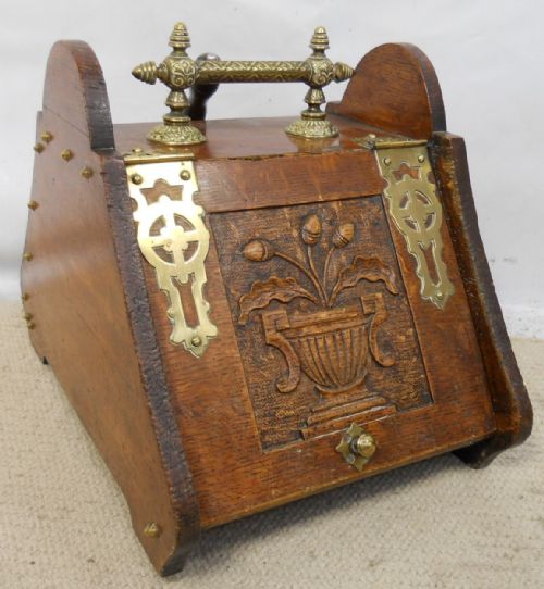 Victorian Carved Oak Coalbox