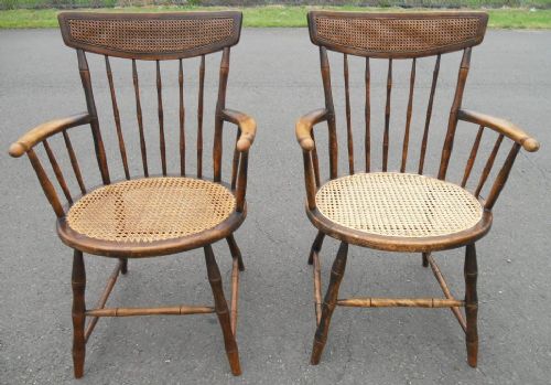Pair Edwardian Beech Framed Bergere Salon Armchairs