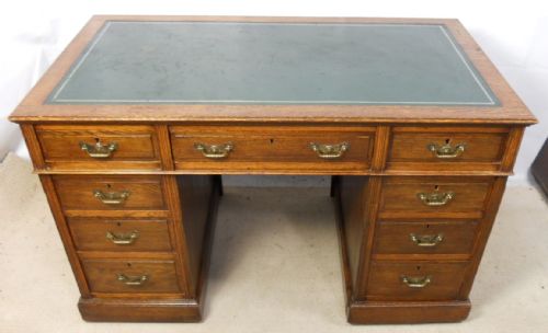Edwardian Oak Kneehole Writing Desk - Harrods, London